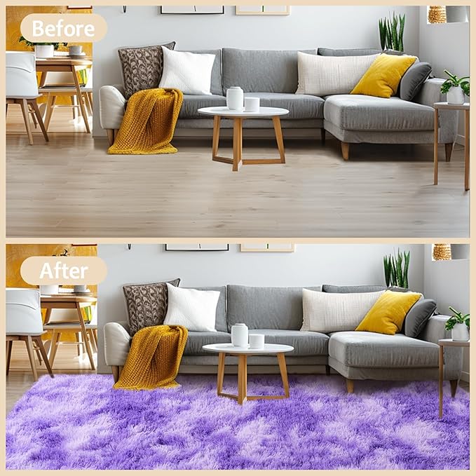 6x9 Rugs for Living Room, Large Fluffy Area Rugs for Bedroom, Soft Carpet Shag Kids Room Rug, Non-Slip Fuzzy Rugs Indoor (Purple TieDyed, 6ft x 9ft)