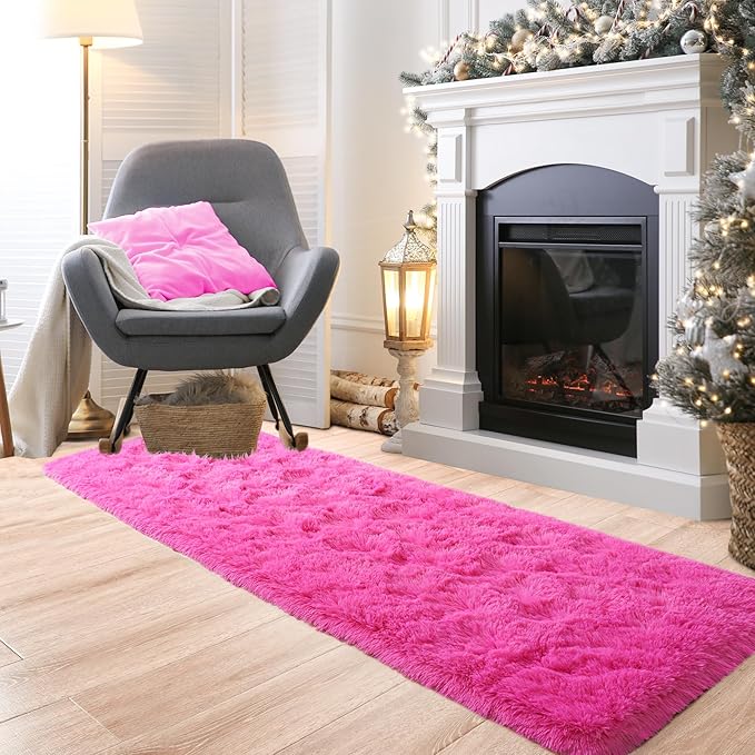 Noahas Hot Pink Runner Rug for Hallway,2'x6' Long Area Rugs for Bedroom Living Room,Non Slip Thick Shag Carpet for Entryway Nursery Bedside Kids Girls Room Home Decor