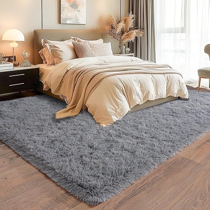 5'x7' Super Fluffy Rug for Bedroom, Modern Shag Grey Area Rugs, Soft and Cozy Plush Large Carpet for Kids, Girls Boys and Teens Decorations for Living Room Dorm Nursery Classroom, Grey