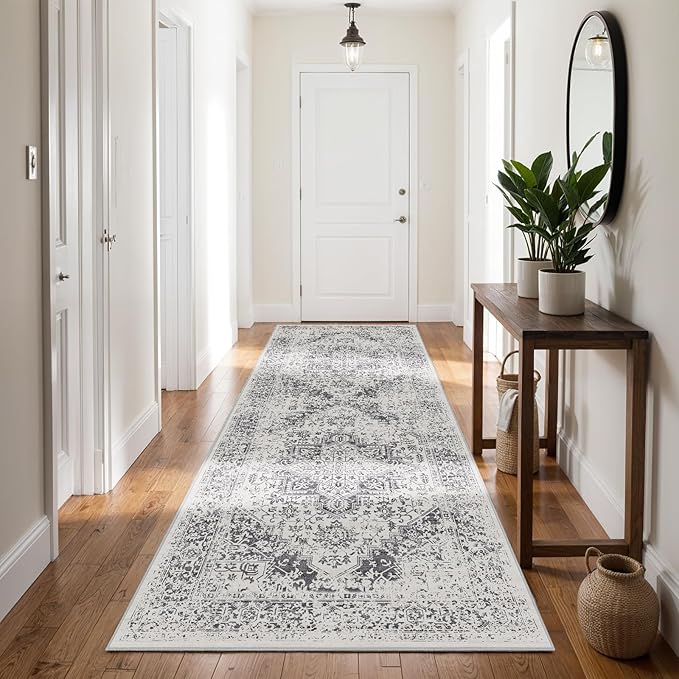 3x10 Hallway Washable Runner Rug: Machine Washable Kitchen Laundry Runner Vintage Non Slip Low-Pile Entryway Living Room Floor Mat Stain Resistance Indoor Floor Carpet for Entrance Living Room，Bridge