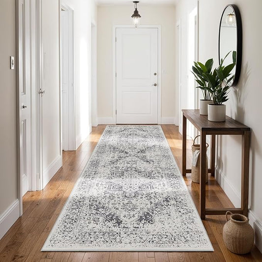 3x10 Hallway Washable Runner Rug: Machine Washable Kitchen Laundry Runner Vintage Non Slip Low-Pile Entryway Living Room Floor Mat Stain Resistance Indoor Floor Carpet for Entrance Living Room，Bridge