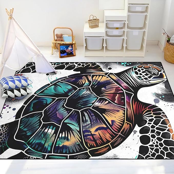 Sea Turtle Area Rugs - Sea Turtle Rug for Bedroom Ocean Theme Rugs Ocean Animal Room Decor, 4'5"×6'