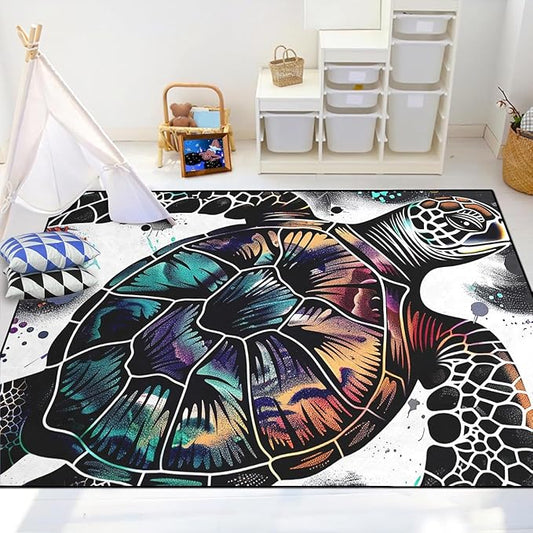 Sea Turtle Area Rugs - Sea Turtle Rug for Bedroom Ocean Theme Rugs Ocean Animal Room Decor, 4'5"×6'