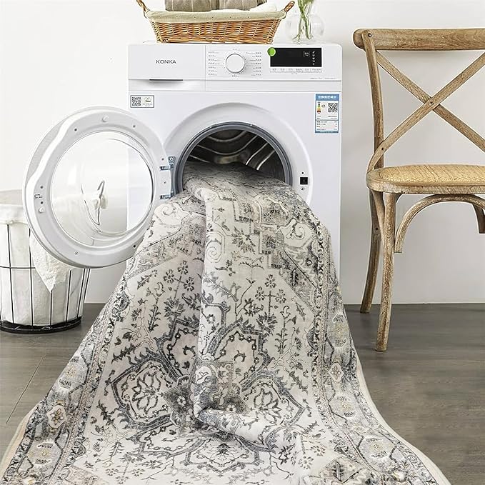 Washable Area Rug Vintage - Living Room Farmhouse Oriental Rug 2x3 Distressed Non-Slip Stain Resistant Carpet for Bedroom Dining Room Home Kitchen Office (2x3 Grey)