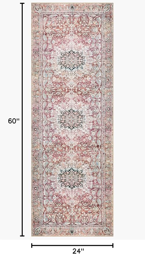 Loloi II Wynter Collection WYN-05 Tomato/Teal 2'-0" x 5'-0", .13" Thick, Accent Rug, Soft, Durable, Printed, Vintage Inspired, Low Pile, Non-Shedding, Easy Clean, Living Room Rug