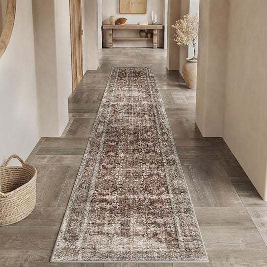 Rust Red Runner Rug 2x10 Vintage Area Carpet Hallway Long Indoor Kitchen Washable Living Room Low Pile Traditional Distressed Retro Accent Throw Rug Non Slip Laundry Bathroom Office