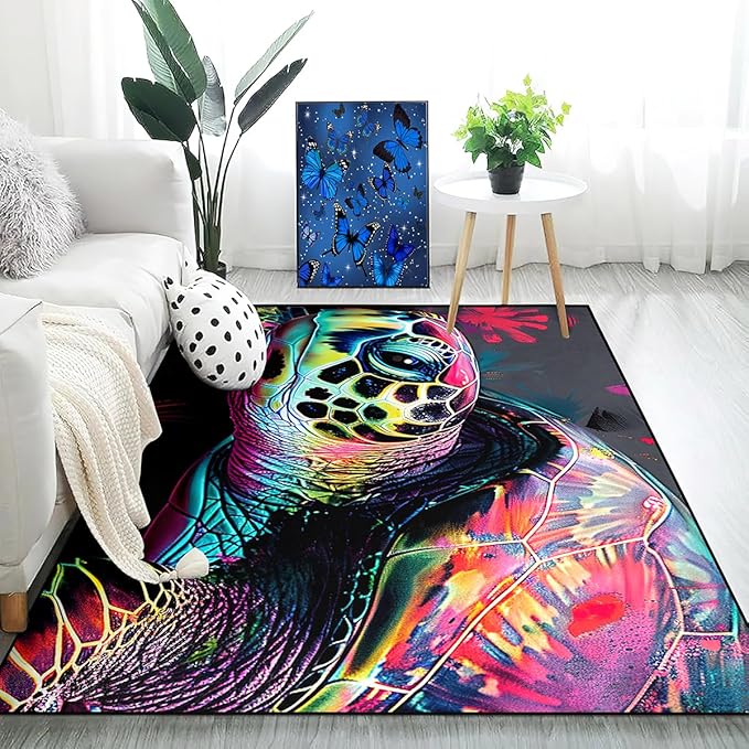 Sea Turtle Area Rug - Sea Turtle Rug for Bedroom Colorful Ocean Theme Rugs Ocean Life Decor, 3x4 Feet