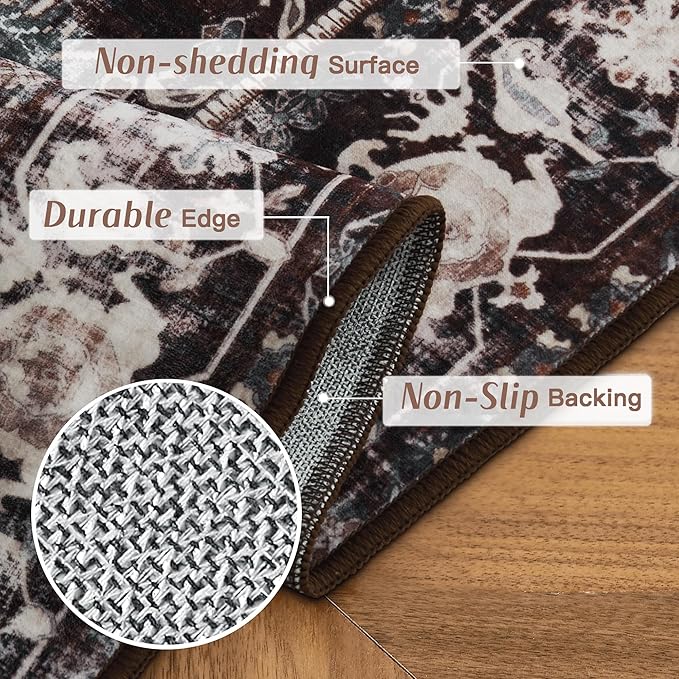 RYB HOME 2x6 Kitchen Runner Rug, Vintage Modern Entrance Door Mat Runner, Distressed Soft Stain Resistant Non Slip for Hallway Kitchen Bathroom Laundry Foyer, 2x6 ft, Beige
