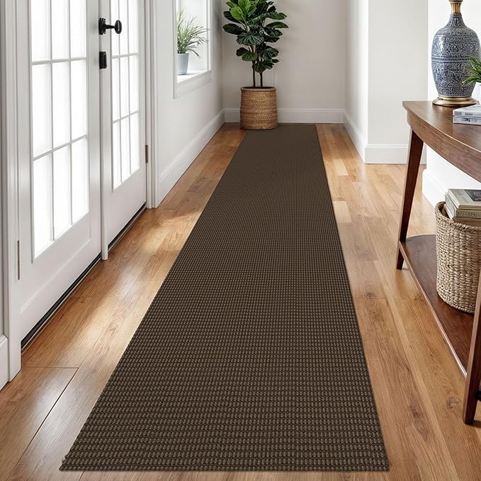 Braided Runner Rug 2x12 Ft Washable Runners for Hallways Non Slip Rubber Backed Kitchen Runners Cotton Extra Long Entryway Runner Indoor, Woven Carpet for Hall Entryway, Brown