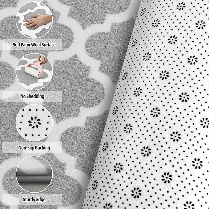 Geometric Shag Modern Area Rug for Living Room Bedroom, 3x5 Moroccan Fluffy Rug Indoor Carpet for Kids Nursery Bedside Room Decor, Memory Foam Super Soft Shaggy Rugs, Grey