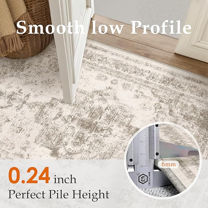 Washable Rug 10x14 Area Rug for Living Room Taupe Vintage Boho Medallion Large Distressed Retro Carpet Non Slip Indoor Low Pile Small Soft Bedroom Dining Room Home Office