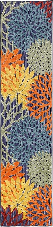 Nourison Aloha Indoor/Outdoor Modern Navy Multicolor 2' x 6' Area Rug, Easy Cleaning, Non Shedding, Bed Room, Living Room, Dining Room, Backyard, Deck, Patio (2x6)