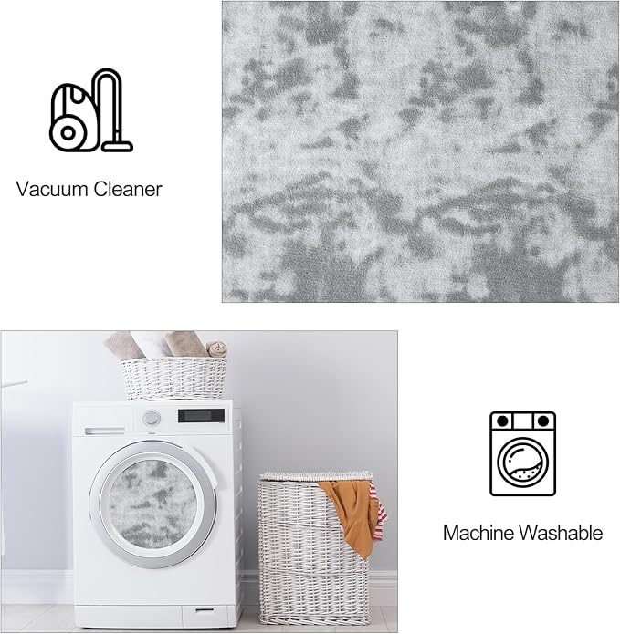 FlyDOIT Large Area Rugs for Living Room Bedroom, 5x8 Ft Tie-Dyed Light Grey Ultra Soft Comfy Thickened Memory-Foam Indoor Carpets, Cozy Modern Floor Rug for Boys Girls Playroom Dorm Nursery Home Décor