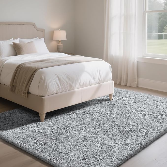 Fluffy Rug Shaggy Area Rug, Grey 10x14 Area Rugs for Bedroom, Super Soft Shaggy Rugs for Living Room Bedroom Kids Room Home Decor, Upgrade Anti-Skid Rectangular Fuzzy Rug