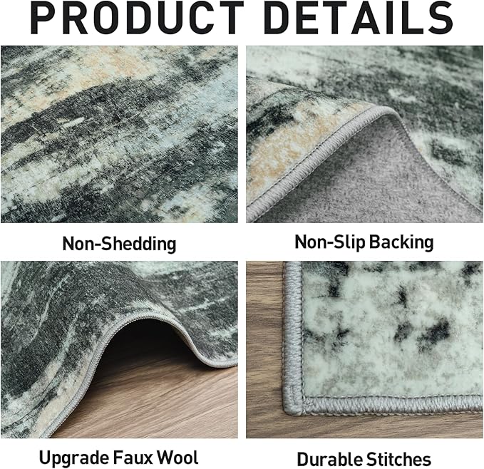 5x7 Area Rugs Washable Rug: Modern Abstract Living Room Rug Soft Anti-Skid Thin Carpet Indoor Floor Non-Shedding Carpets for Bedroom Dining Room Farmhouse Nursery Home Office - Black Blue