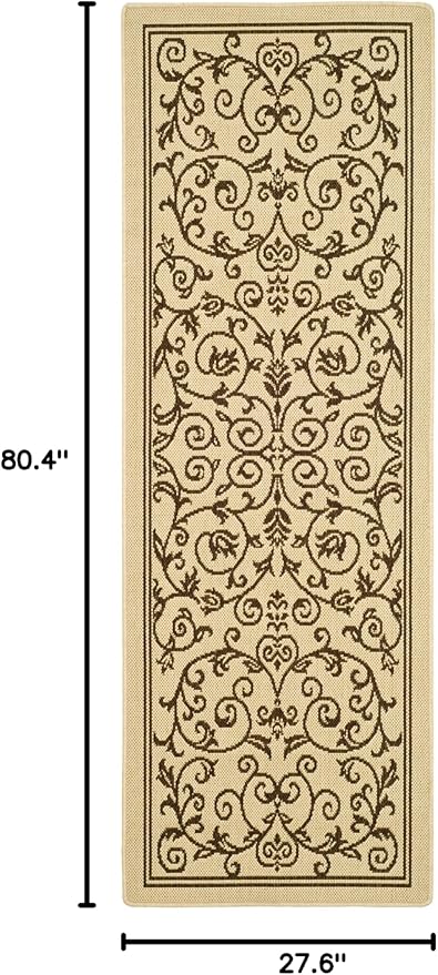 SAFAVIEH Courtyard Collection Runner Rug - 2'3" x 6'7", Natural & Brown, Scroll Design, Non-Shedding & Easy Care, Indoor/Outdoor & Washable-Ideal for Patio, Backyard, Mudroom (CY2098-3001)