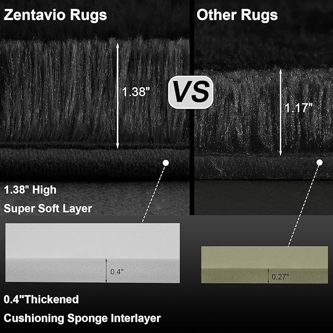 Zentavio Runner Rugs for Hallway 2x6 Shag Soft Bedroom Bedside Rugs Non Slip Fluffy Carpet for Kids Girls Boys Home Decor Aesthetic Dorm Nursery Black