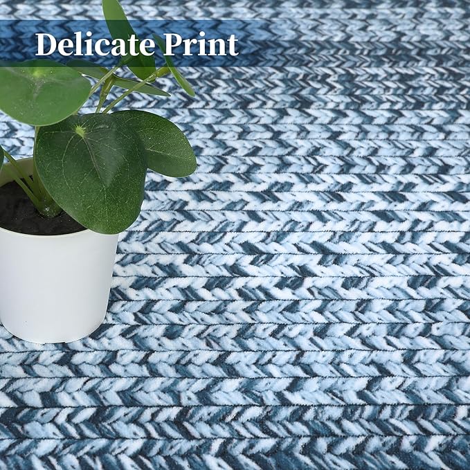 Washable Runner Rug 2x8 Bathroom Rugs Blue Modern Printed Braided Bedroom Rug Non Slip Geometric Area Rug Kitchen Rugs Stain Resistant Carpet for Laundry Room 2'x8' Blue