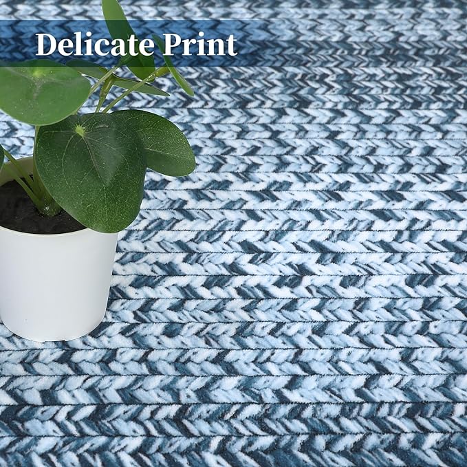 Washable Area Rugs 4x6 Rug for Living Room Indoor Mats for Entryway Soft Bedroom Rug Non Slip Modern Braided Print Area Rug Farmhouse Throw Rugs Low Pile Stain Resistant Carpet 4'x6' Blue