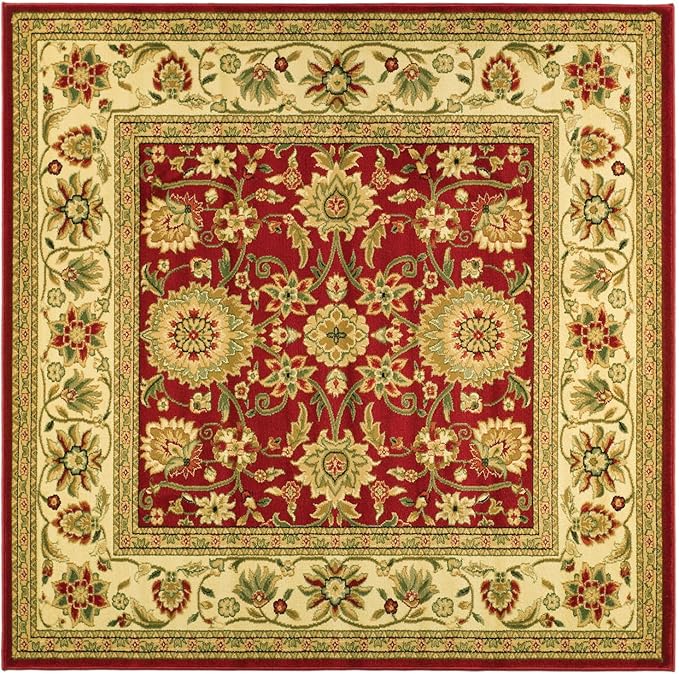 SAFAVIEH Lyndhurst Collection Area Rug - 8' Square, Red & Ivory, Traditional Oriental Design, Non-Shedding & Easy Care, Ideal for High Traffic Areas in Living Room, Bedroom (LNH212F)