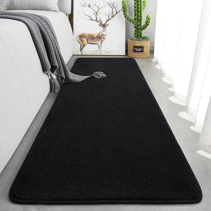 Keeko 2x8 Long Runner Rug, Black Bedroom Bedside Runner Rug Living Room Carpet Area Throw Rugs for Hallway Soft Indoor Memory Foam Rugs for Teen Kids Classroom Nursery Dorm Laundry Room Decor