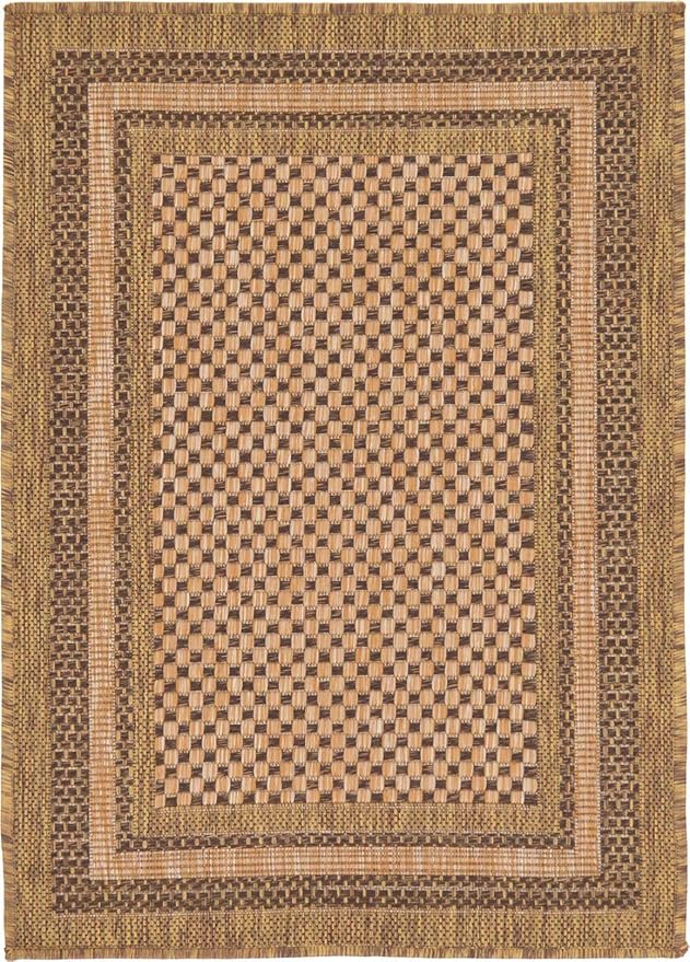 Unique Loom Outdoor Border Collection Area Rug - Multi Border (2' 2" x 3' Rectangle, Light Brown/ Brown)