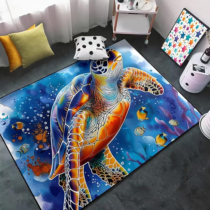 Sea Turtle Area Rugs - Sea Turtle Rugs for Bedroom Ocean Theme Rugs Ocean Animal Room Decor, 5'×7'