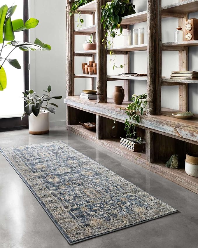 Loloi Teagan Collection 5'-3" x 7'-6" Area Rug in Denim/Pebble - Large, Soft Neutral Rug, High-Traffic for Living Room, Bedroom, Home Office, Dining Area