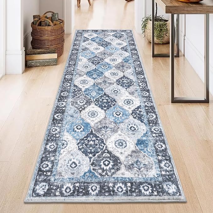 HEBE Hallway Runner Rug 2'x6' Washable Vintage Distressed Area Rugs Non Slip Laundry Rug Runner Boho Floor Carpet Runners for Hallways Entryway Laundry Room Kitchen Bathroom