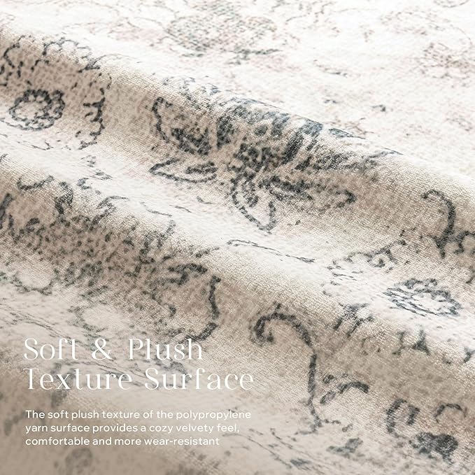 Phantoscope Hallway Runner Rug 2'x8' - Boho Washable Non-Slip Kitchen Rug Runner, Ultra-Thin Vintage Distressed Accent Throw Rug for Entryway Laundry Bathroom Bedroom, Beige/Neutral