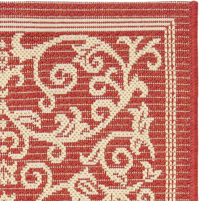 SAFAVIEH Courtyard Collection 2'3" x 12' Red / Natural CY2098 Scroll Indoor/ Outdoor Waterproof Easy Cleaning Patio Backyard Mudroom Runner Rug