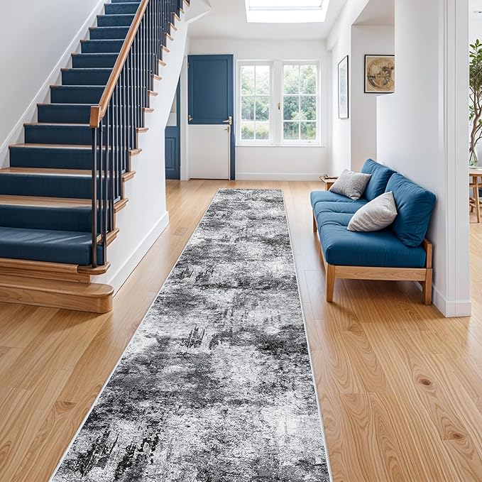 RUUGME Hallway Runner Rug 3x14 - Runner Rug Stain Resistant for Living Room Non Slip Indoor Entryway Rubber Backing Carpet Bedroom Kitchen Distressed Floor Decor Mat Machine Washable 3x14 BlackA
