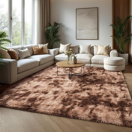 Zentavio Area Rugs for Living Room Large Rugs for Bedroom 5x8 Soft Carpet Fluffy Furry Shag Aesthetic Plush High Pile Gray Throw Rug for Nursery Kids Room Dorm Tie-Dyed Coffee
