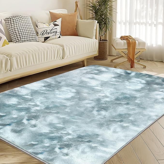 Ultra Soft Area Rug 5x7 Feet, Cosy Fuzzy Faux Fur Area Rug,Indoor Modern Plush Washable Shaggy Rugs for Bedroom Living Room Home Decor, Fluffy Carpet for Kids Room,Nursery,Dorm (Blue)