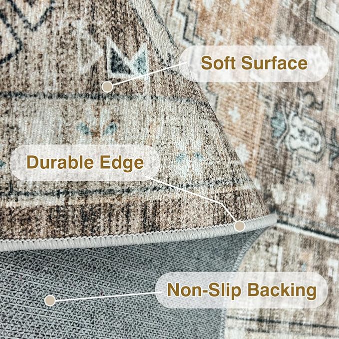 Vintage Area Rug 3x5 for Bedroom, Small Distressed Rug for Kitchen Entryway Bathroom Living Room Office Carpet