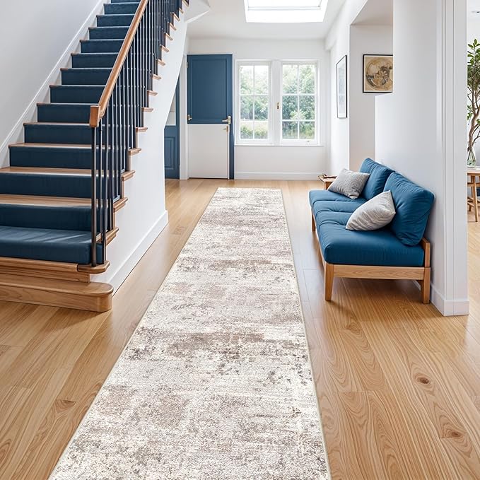 RUUGME Hallway Runner Rug 3x14 - runner Rug Stain Resistant for living room Non Slip Indoor Entryway Rubber Backing Carpet Bedroom Kitchen Distressed Floor Decor Mat Machine washable 3x14 Brown