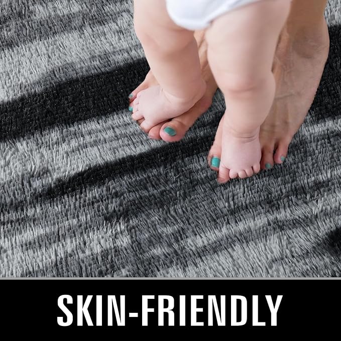 TWINNIS Super Soft Shaggy Rugs Fluffy Carpets, 5x8 Feet, Indoor Modern Plush Area Rugs for Living Room Bedroom Kids Room Nursery Home Decor, Upgrade Anti-Skid Rectangular Fuzzy Rug, Charcoal Grey