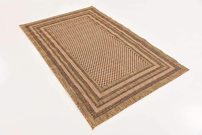 Unique Loom Outdoor Border Collection Area Rug - Multi Border (3' 3" x 5' Rectangle, Light Brown/ Brown)