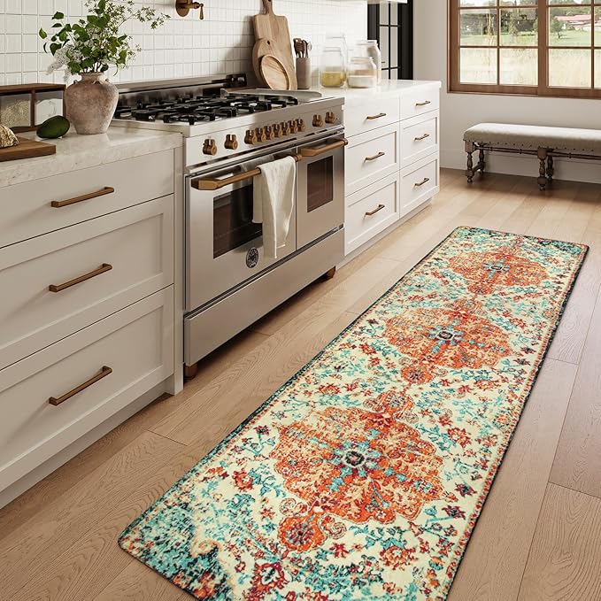 Lahome Bohemian Floral Medallion Rug - 2'8" x 10' Hallway Rug Soft Washable Non-Slip Stair Mat, Distressed Indoor Accent Carpet Runner for Kitchen, Laundry Room, Entryway