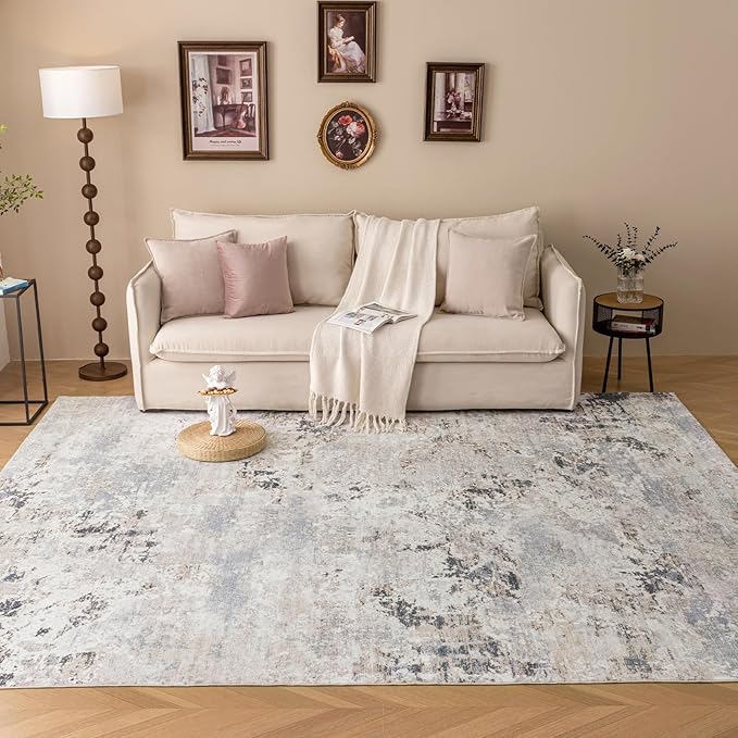 Washable Rug 5x7 Soft Low Pile Modern Bedroom Area Rug for Living Room Home Dinning Room Suitable for High Traffic Non Slip Lightweight Abstract Carpet, Multi-Brown