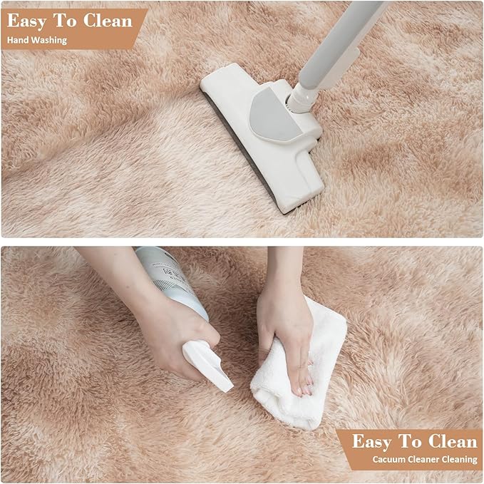 Fluffy Rug Shaggy Area Rug, Mottling Camel 6x9 Area Rugs for Living Room, Large Shag Area Rugs for Bedroom Kids Room Home Decor, Upgrade Anti-Skid Rectangular Fuzzy Rugs