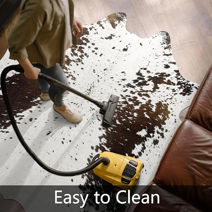 AROGAN Western Decor Faux Fur Cowhide Rug, 5.2 x 6.2 Feet Premium Animal Skin Cow Hide Rug, Sturdy Cow Print Rugs for Wall Decor, Western Floor Carpet for Bedroom Living Room，Speckle Pattern