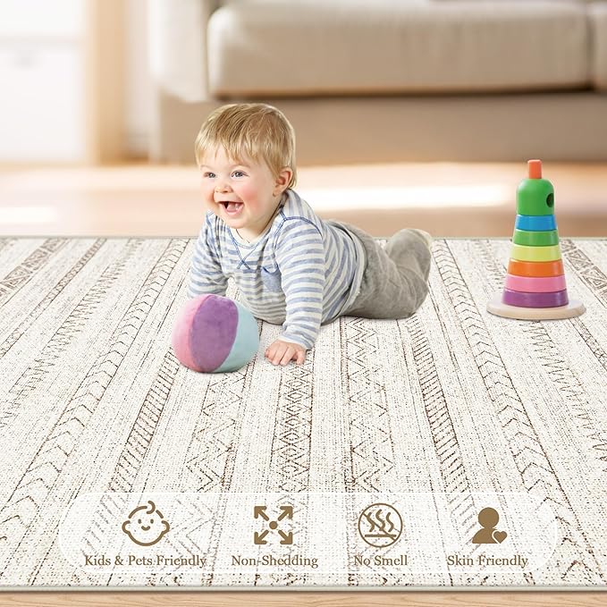 4x6 Area Rugs for Living Room, Soft Washable Boho Geometric Rug Moroccan Neutral Rug, Morden Farmhouse Stain Resistant Indoor Carpet for Bedroom Dining Room Playroom Office(4'x6',Brown)