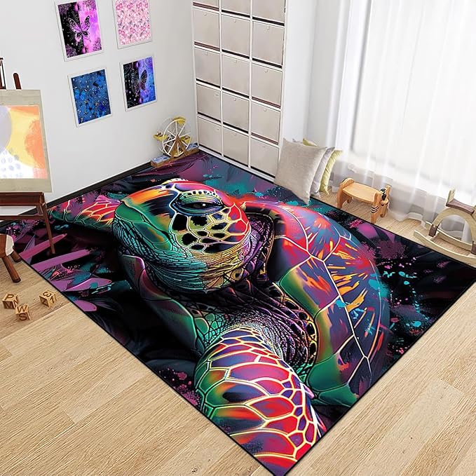 Sea Turtle Carpet Rug - Kids Coastal Rugs for Bedroom Colorful Sea Turtle Area Rug for Living Room Ocean Life Theme, 59 in x 39 in