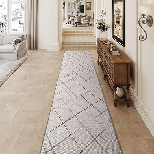 Runners for Hallways Kitchen Runner Rug Non Slip 2x10 Long Washable Runner Rugs No Pile Tear and Stain Resistance, Hand Woven Style Thin Rug for Hallways, Kitchen, Laundry, Bathroom- White