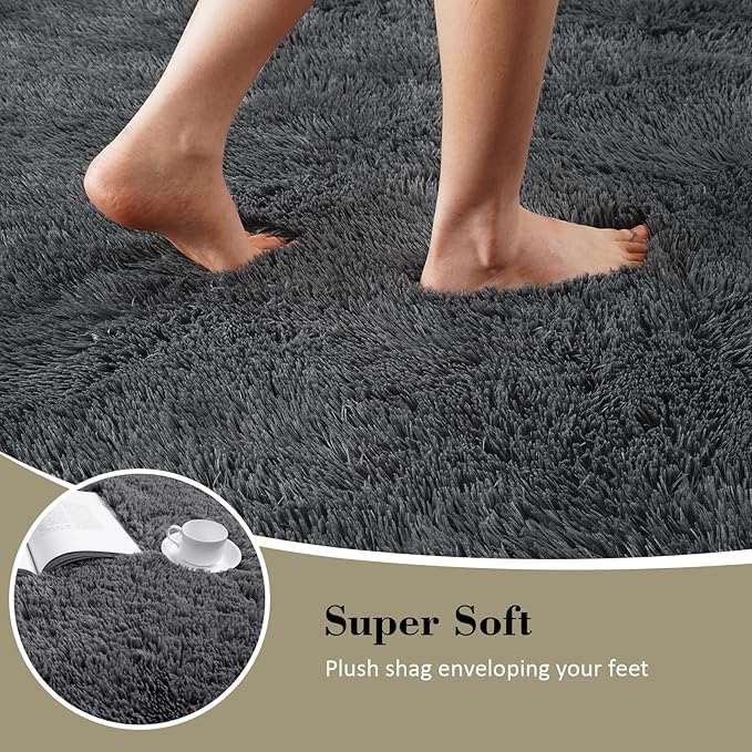 Fluffy Rug Shaggy Area Rug, Dark Gray 6x9 Area Rugs for Living Room, Large Shag Area Rugs for Bedroom Kids Room Home Decor, Upgrade Anti-Skid Rectangular Fuzzy Rugs