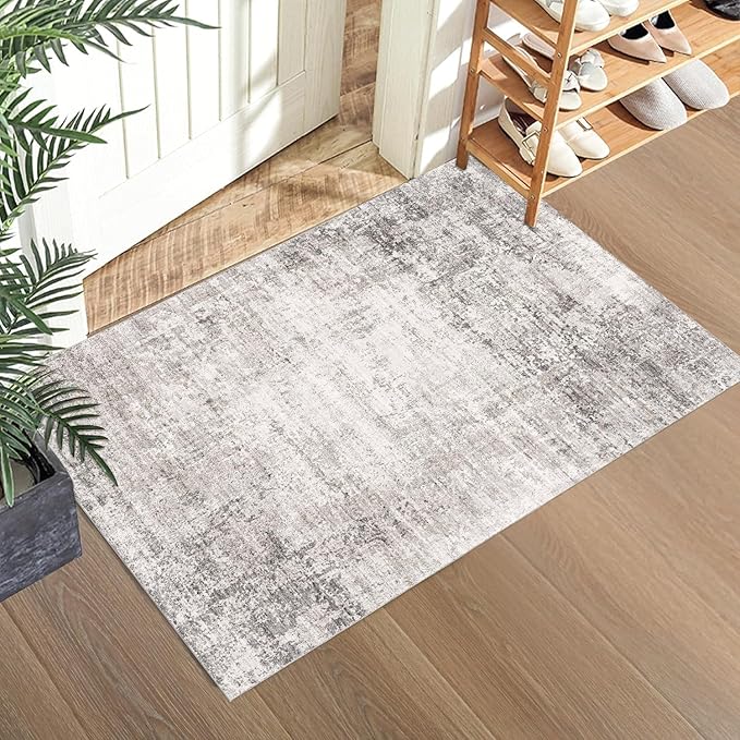 2x3 Entry Rug Machine Washable Small Area Rug Grey Rugs Entrance Door Mat Abstract Low Pile Carpet Kitchen Bedroom Office Non Slip
