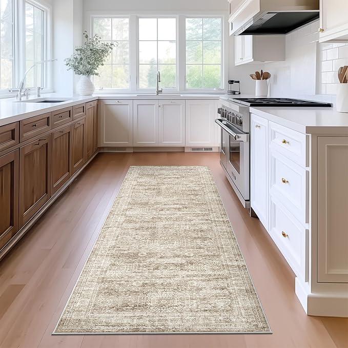 Runner Rug 2'x6' Washable Non-Slip Runner Rugs for Kitchen Bathroom Laundry Room Brown Vintage Floor Carpet Runners for Hallway Entryway