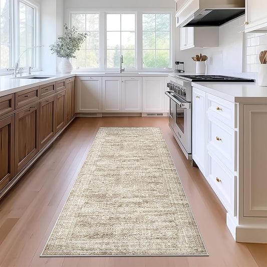 Runner Rug 2'x6' Washable Non-Slip Runner Rugs for Kitchen Bathroom Laundry Room Brown Vintage Floor Carpet Runners for Hallway Entryway