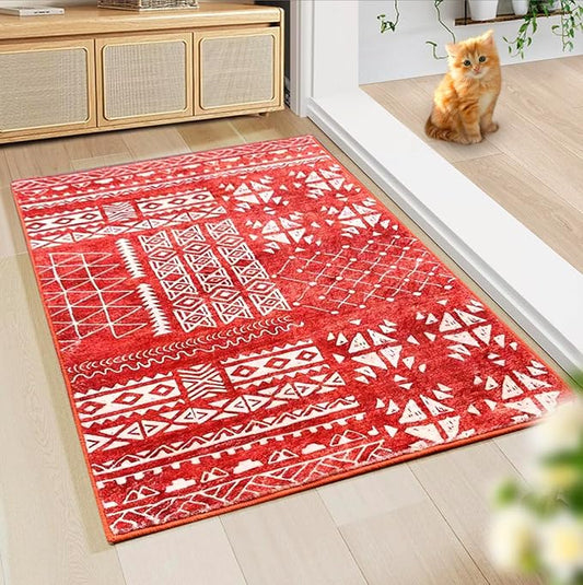 WL&ALLEN Door Mat Entry Rug Washable Mat Indoor Entrance 2x3 Boho Non-Slip,Laundry Room Rug, SoftRug(2'x3',Orange)